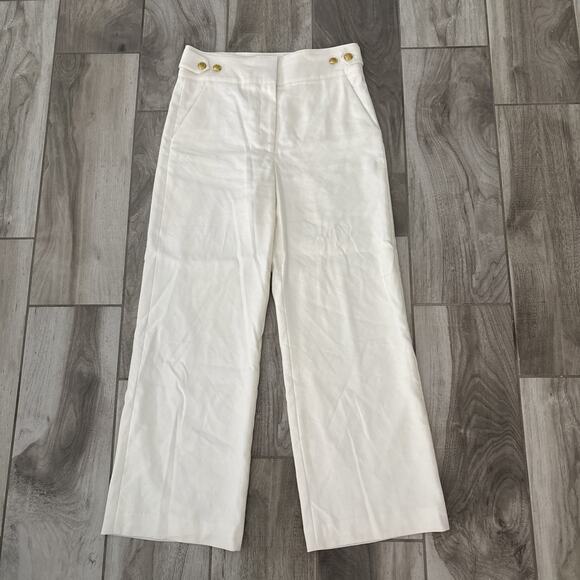 Veronica Beard Pants Womens 6 Wide Leg High Waist Linen Blend Gold Button - Picture 1 of 13